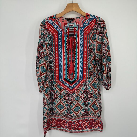 Tolani Women's size XS Silk Tunic mini Dress Multicolor Geometric Print - Picture 10 of 11
